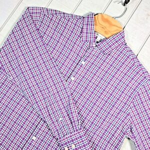 Peter Millar Dress Shirt Men's Size L Crown Purple Plaid Button Up Pelican Marsh